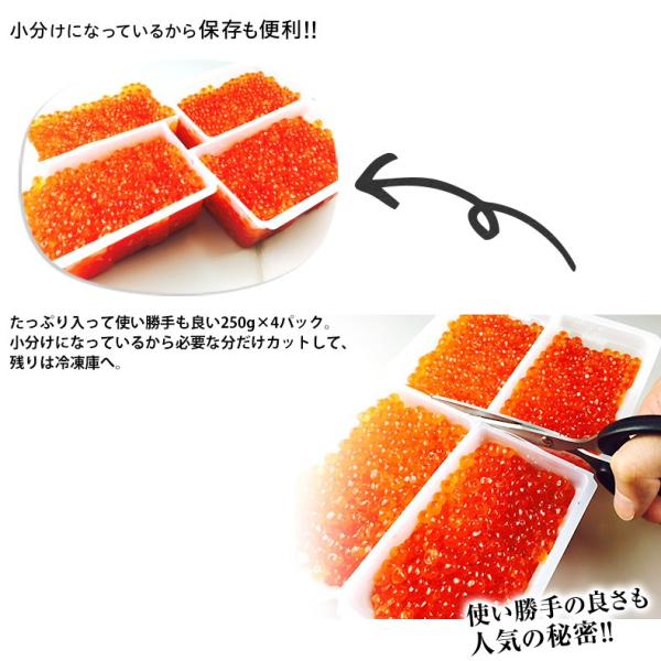 国産 いくら 醤油漬け 1kg 最高級3特グレード 2024年新物 250g×4 国産の秋鮭から丹念にほぐした宝石のようなイクラ 【ギフト/プレゼント/贈答/高級/イクラ/大粒/鮭卵/小分け/海鮮】
