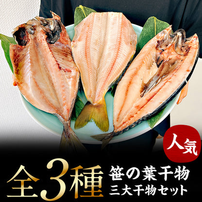 特大 笹の葉 干物セット 3種 詰め合わせ 合計1kg以上 無添加 【干物/ひもの/冷凍/ほっけ/ホッケ/さば/サバ/鯖/あじ/アジ/鰺/ギフト/プレゼント/おつまみ/贈り物/贈答/海鮮】