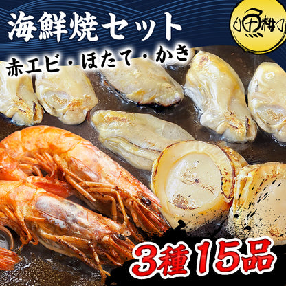 海鮮バーベキュー セット 3種 15品 約3人前 BBQ 冷凍 【海鮮/バーベキュー/キャンプ/海鮮焼き/鉄板焼き/食材/魚/海産物/鍋/海鮮鍋セット/海鮮セット/寄せ鍋/ホームパーティー/お取り寄せ】 【赤えび/エビ/海老/かき/いか/牡蠣/カキ/ボイルほたて/ホタテ/帆立】