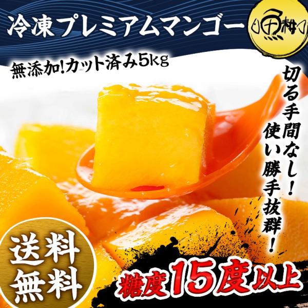 プレミアムマンゴー 無添加 冷凍 5kg 500g×10 カット済み 【マンゴー/カットマンゴー/高糖度/糖度15度以上/カッチュー種/ベトナム産/南国フルーツ/フルーツ/トロピカル/ダイスカット】