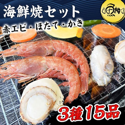 海鮮バーベキュー セット 3種 15品 約3人前 BBQ 冷凍 【海鮮/バーベキュー/キャンプ/海鮮焼き/鉄板焼き/食材/魚/海産物/鍋/海鮮鍋セット/海鮮セット/寄せ鍋/ホームパーティー/お取り寄せ】 【赤えび/エビ/海老/かき/いか/牡蠣/カキ/ボイルほたて/ホタテ/帆立】